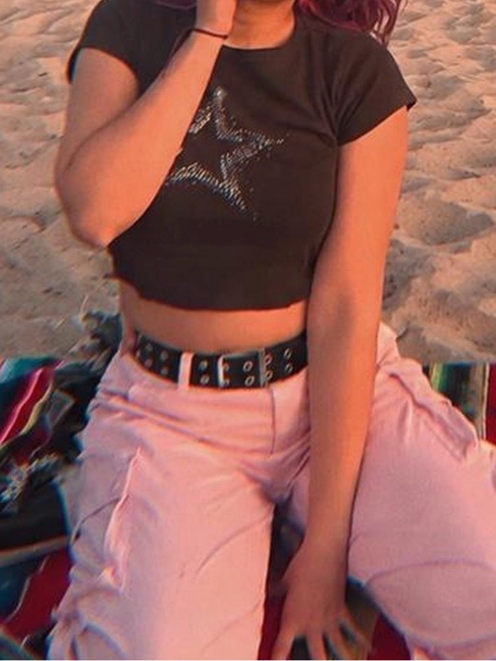 Social Collusion Black Crop Tee with Silver Star Detail